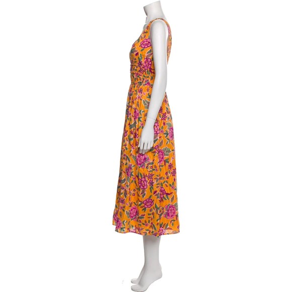Caroline Constas womens Sleeveless Midi Dress size Small Orange Floral Cotton - Picture 3 of 7